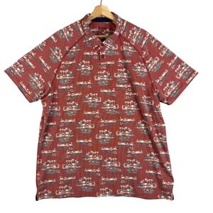 Rhone Polo Shirt XXL‎ Burgundy Beach All Over print Short Sleeve Stretch Golf